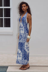 JOANNA PLUNGE HALTER MAXI DRESS - JOANNA BLUE