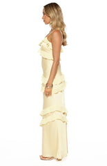 Audra Yellow Ruffle Satin Maxi Dress