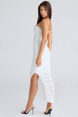 white gathered stretch mesh maxi dress
