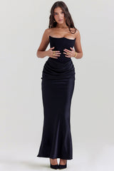 black strapless corset dress