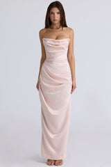 champagne satin strapless gown