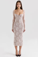 ivory lace long sleeve midi dress