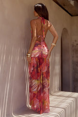 ADRIANNA PLUNGE RUCHED MAXI DRESS - KIARA PEACH
