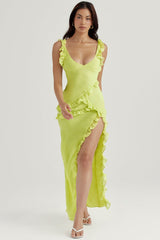 lime ruffle maxi dress