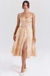 royal rose print corset midi sundress