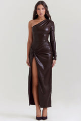 cocoa vegan leather maxi dress