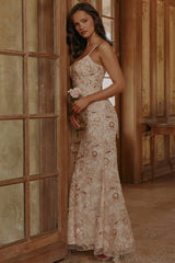 peach hand beaded embellished corset maxi dress - limited edition