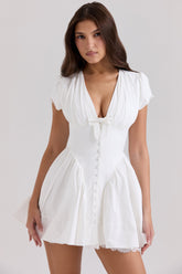 white stretch cotton mini dress