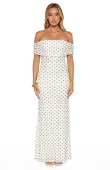 Cole White Polka Mesh Prom Dress