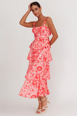 Provence Bloom Tiered Floral Maxi Dress Pink