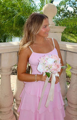 Felicity Pink Pearl Strap Ruffle Maxi Dress - PRE ORDER