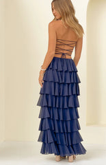 Kimberley Navy Sequin Strapless Ruffle Maxi Dress