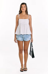Solei White Ruched Tie Strap Top