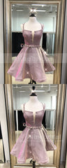 Glittering Starry-Effect A-line Rose Mini Homecoming Dress with Spaghetti Straps, HD001
