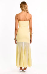 Adria Yellow Strapless Asymmetrical Formal Maxi Dress
