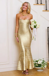 Amanda Gold Bandage Strapless Formal Maxi Dress
