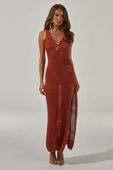 ARIYA SLEEVELESS KNIT MAXI DRESS - RUST METALLIC