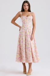 pink meadow print cotton midi sundress