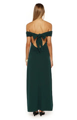Erica Teal Crepe Off the Shoulder Maxi Dress