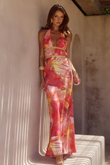 XYLIA HALTER LOW PLUNGE MAXI DRESS - KIARA PEACH