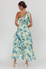 Kenny One Shoulder Tiered Floral Maxi Dress Yellow