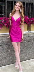Sexy Fuchisa V-neck Spaghetti Strap Short Mini Homecoming Dress, HD32661