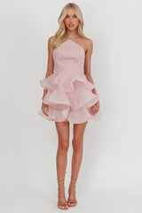 Kiera Layered Ruffle Strappy Mini Dress Pink