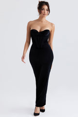 black velvet corset maxi dress