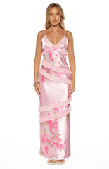 Inara Pink Floral Print Ruffle Prom Dress