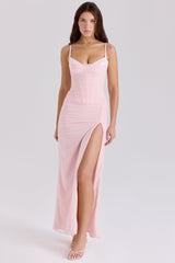 soft pink mesh maxi dress