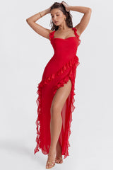 cherry ruffle maxi dress