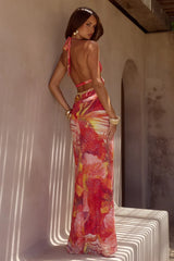 XYLIA HALTER LOW PLUNGE MAXI DRESS - KIARA PEACH