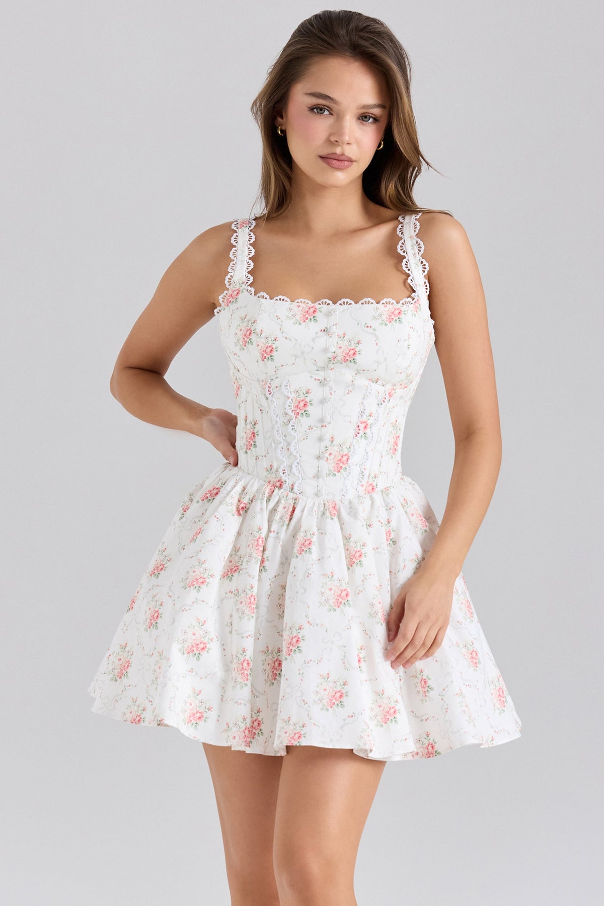 rose print stretch cotton mini dress