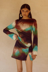 VEGA SLEEVED MINI DRESS - VEGA CHOCOLATE