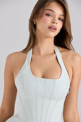 pistachio stretch cotton halter neck mini dress