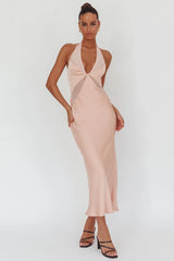 Kasi Sheer Panel Halter Maxi Dress Rose