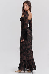 black long sleeve lace maxi dress