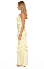 Audra Yellow Ruffle Satin Maxi Dress