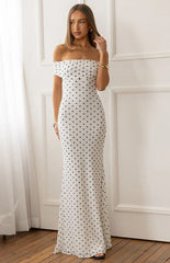 Cole White Polka Mesh Prom Dress