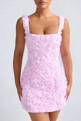 Floral-Appliqué Corset Mini Dress in Lilac