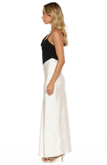 Elise Black Satin Cowl Front Formal Maxi Dress