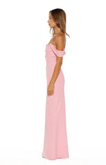Ella Pink Off Shoulder Crepe Formal Maxi Dress