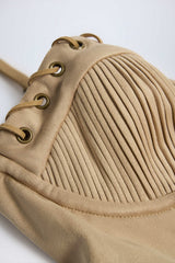 Lace-Up Tiered Corset Mini Dress in Tan
