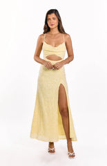 Fallon Yellow Sequin Cut Out Formal Maxi Dress