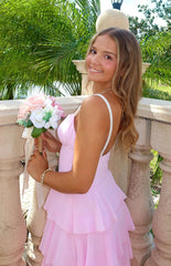 Felicity Pink Pearl Strap Ruffle Maxi Dress - PRE ORDER