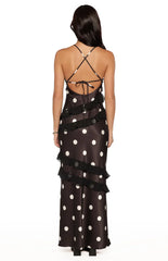 Inara Black Polka Dot Ruffle Maxi Dress