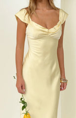 Jacky Yellow Satin Maxi Dress