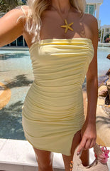 Let Go Yellow Ruched Mini Dress