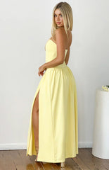 Nate Yellow Strapless Formal Maxi Dress