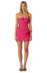 Tranquility Hot Pink Strapless Beaded Party Mini Dress